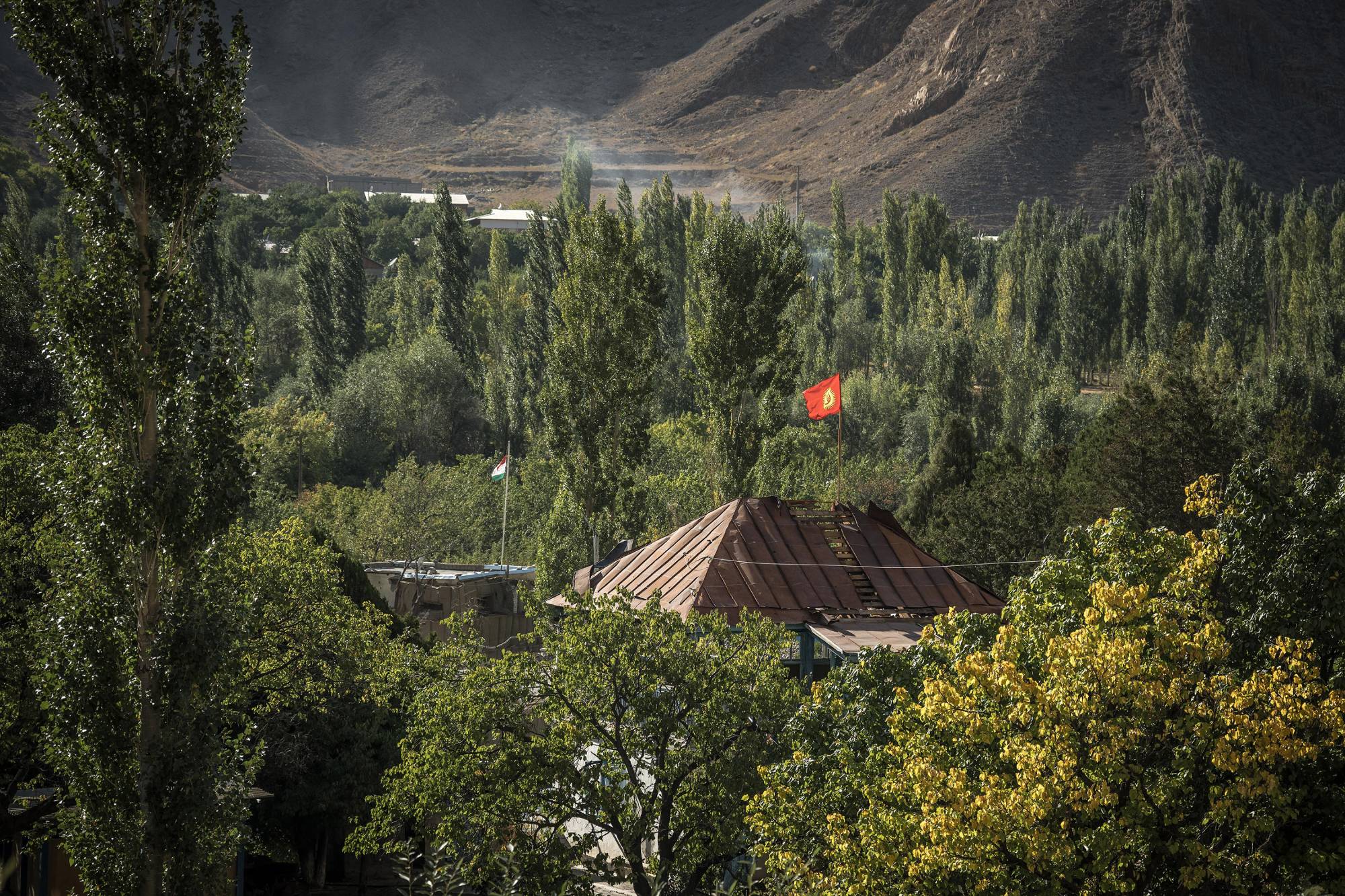 Kyrgyz and Tajik military outposts along the restive border, in Batken, Kyrgyzstan, on Sept. 28. Russia’s domination of Central Asia and the Caucasus region is unraveling as the Kremlin focuses on the war in Ukraine while bloody border conflicts flare. | SERGEY PONOMAREV / THE NEW YORK TIMES