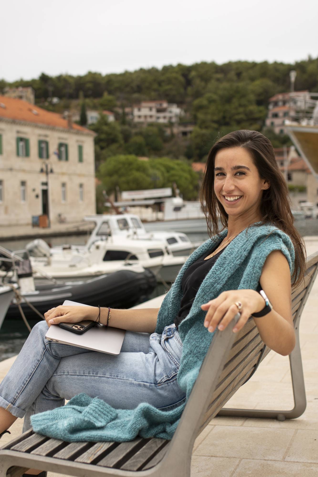 Jess Romano moved from California to Croatia, in Jelsa, on the island of Hvar, Croatia. Romano started “working from anywhere” months into the pandemic, becoming the third person to receive Croatia’s “digital nomad” visa when it launched in 2021. | Sara Granic / The New York Times