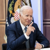 U.S. President Joe Biden delivers virtual remarks at the White House in Washington on Tuesday. | CHERISS MAY / THE NEW YORK TIMES
