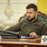 Ukrainian President Volodymyr Zelenskyy attends a meeting of the National Security and Defense Council in Kyiv on Sept. 30.
 | UKRAINIAN PRESIDENTIAL PRESS SERVICE / VIA REUTERS 