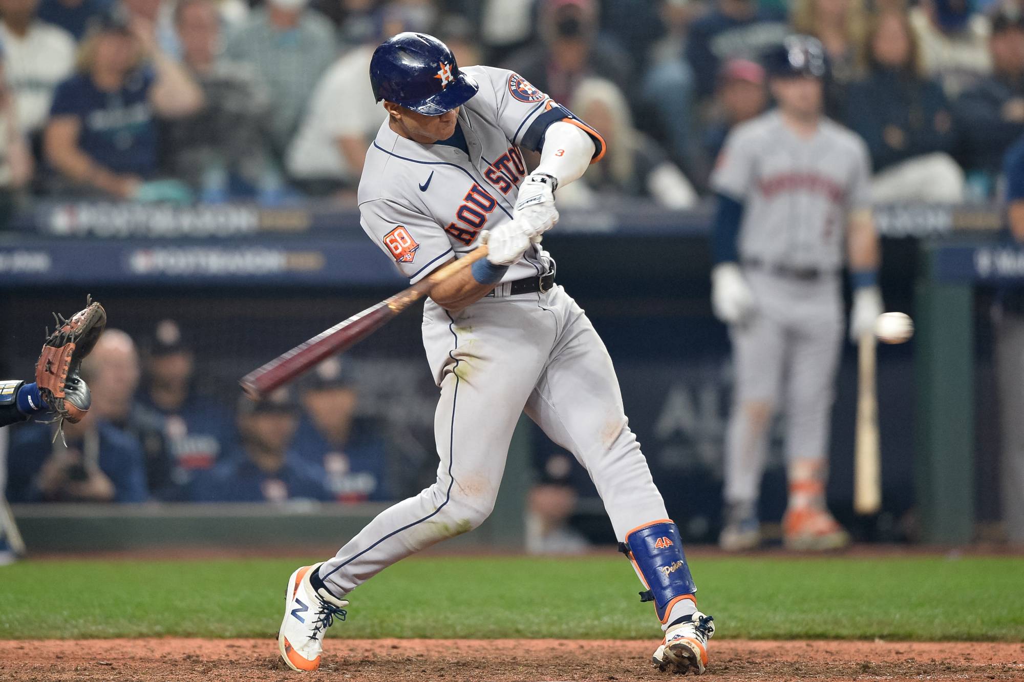 Houston Astros shortstop Jeremy Pena hits a solo home run in the 18th inning against the Seattle Mariners during Game 3 of the ALDS for the 2022 MLB Playoffs at T-Mobile Park, in Seattle, on Saturday. | USA TODAY / VIA REUTERS