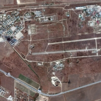 A satellite-image view of the Khankala airbase where thousands of people gathered for military demonstrations and a rally to honor Russian President Vladimir Putin on his 70th birthday, in Grozny, Chechen Republic, Russia, on Oct. 7 | MAXAR TECHNOLOGIES / VIA REUTERS 