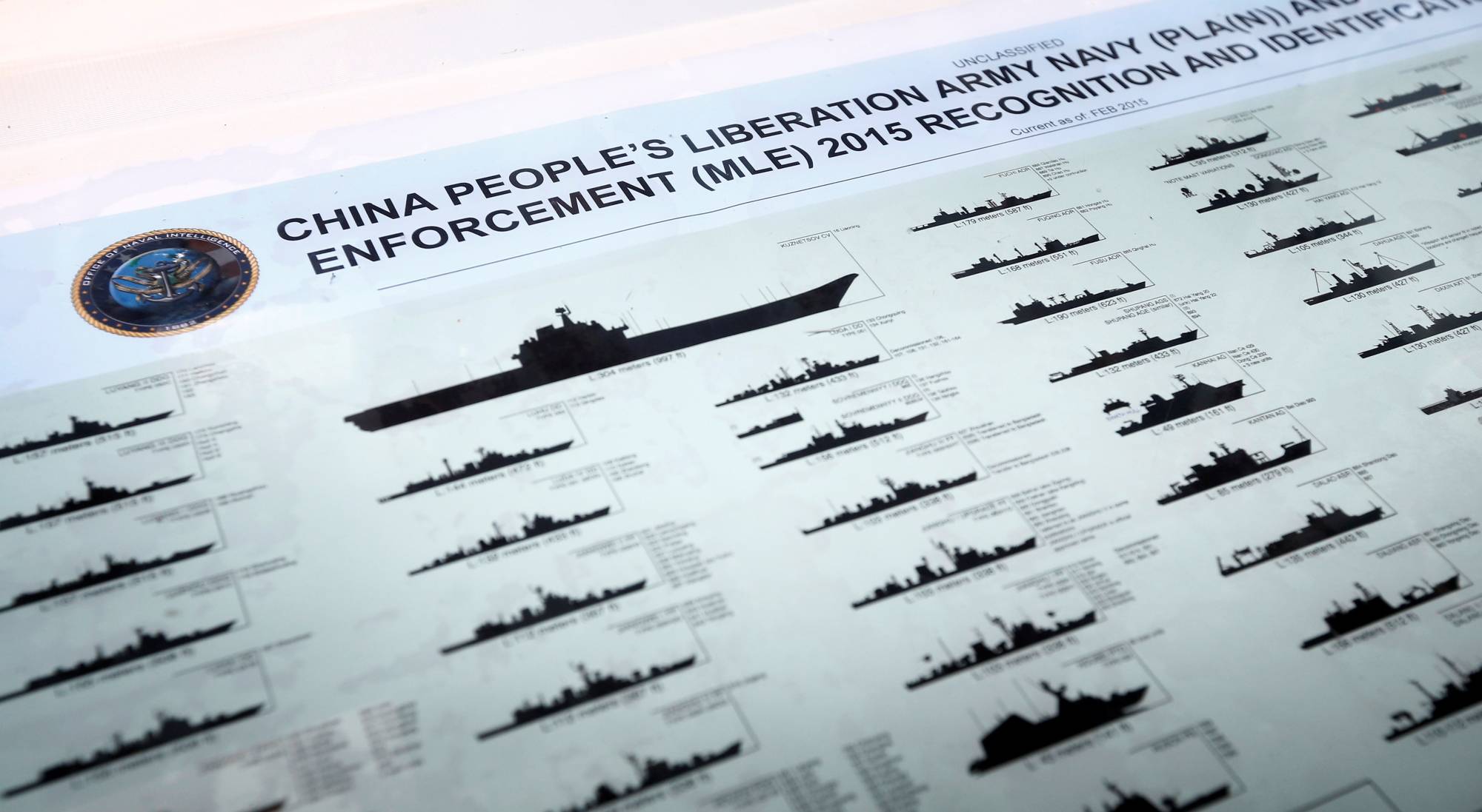 A chart of Chinese military ships on the bridge of the Maritime Self-Defense force ship Umigiri prior to Japan-Australia joint military exercises in Sydney in April 2016. | REUTERS