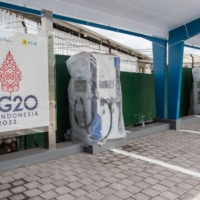 A newly-built electric vehicle charging station in Nusa Dua, the venue for the G20 Summit, in Bali, Indonesia, on Oct. 5. Indonesia plans to begin subsidizing purchases of electric vehicles next year as the country aspires to have 2.5 million EV users by 2025 to boost demand and reduce air pollution.  | BLOOMBERG