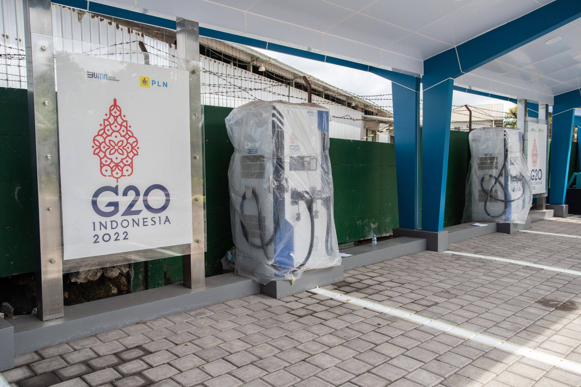 A newly-built electric vehicle charging station in Nusa Dua, the venue for the G20 Summit, in Bali, Indonesia, on Oct. 5. Indonesia plans to begin subsidizing purchases of electric vehicles next year as the country aspires to have 2.5 million EV users by 2025 to boost demand and reduce air pollution.  | Bloomberg