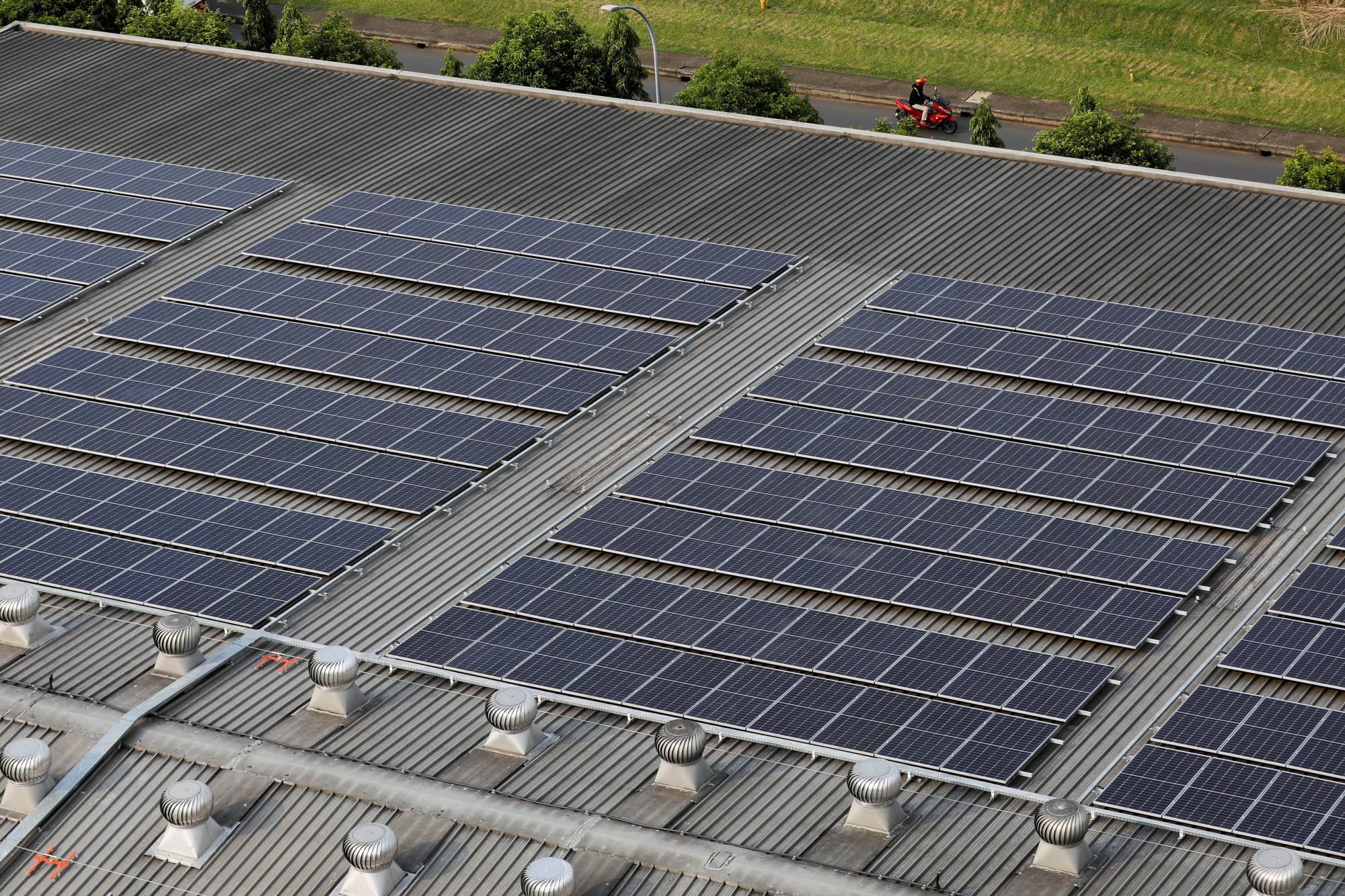 The Bogasari Flour Mills factory, which is fitted with solar panels, in Bekasi, West Java province, Indonesia, on Sept. 15 | REUTERS