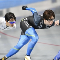 Speed skater Nao Kodaira trains at the M-Wave ice arena in Nagano, central Japan, on Thursday, two days before the final race of her career at the national single-distance championships. | KYODO
