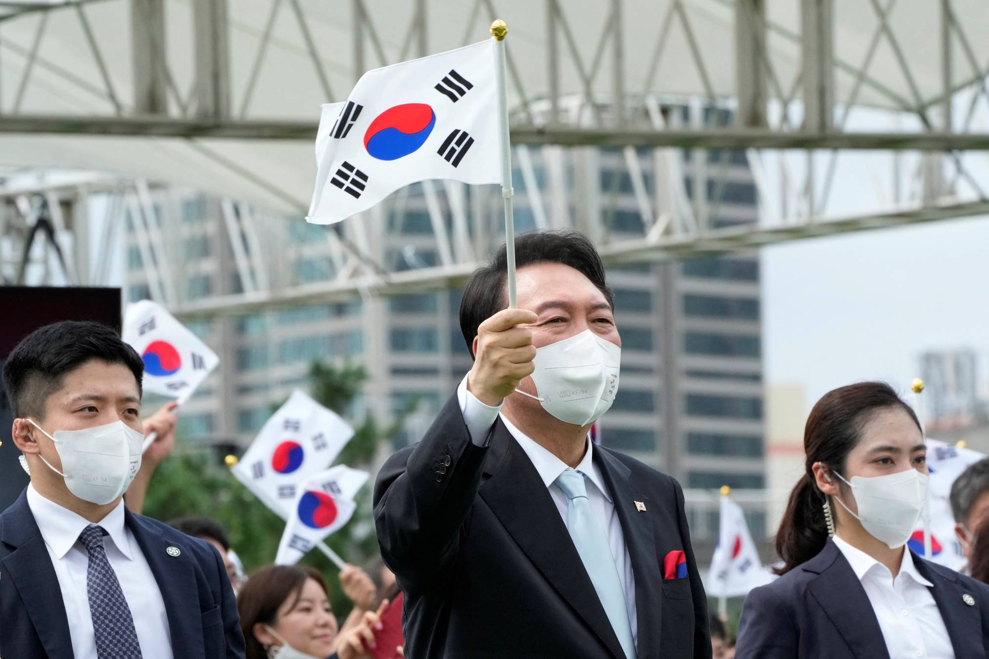 South Korean President Yoon Suk-yeol attends a ceremony marking Korean Liberation Day from Japanese colonial rule, in Seoul on Aug. 15.  | POOL / VIA REUTERS