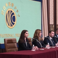 Japan-Ukraine Parliamentary Friendship League members speak in a news conference on Wednesday at the Japan National Press Club in Tokyo. | WILL FEE
