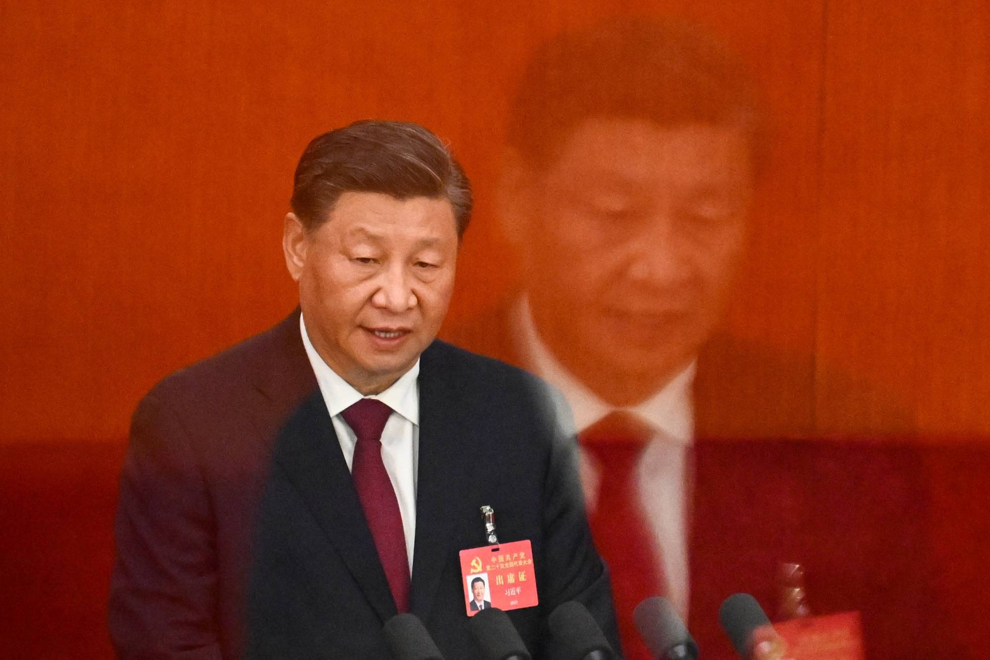 Chinaese President Xi Jinping speaks during the opening session of the 20th Chinese Communist Party's Congress at the Great Hall of the People in Beijing on Oct. 16. | AFP-JIJI