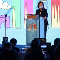 Taiwan President Tsai Ing-wen makes an opening speech at the U.S. National Endowment for Democracy\'s World Movement for Democracy summit in Taipei on Tuesday. | REUTERS