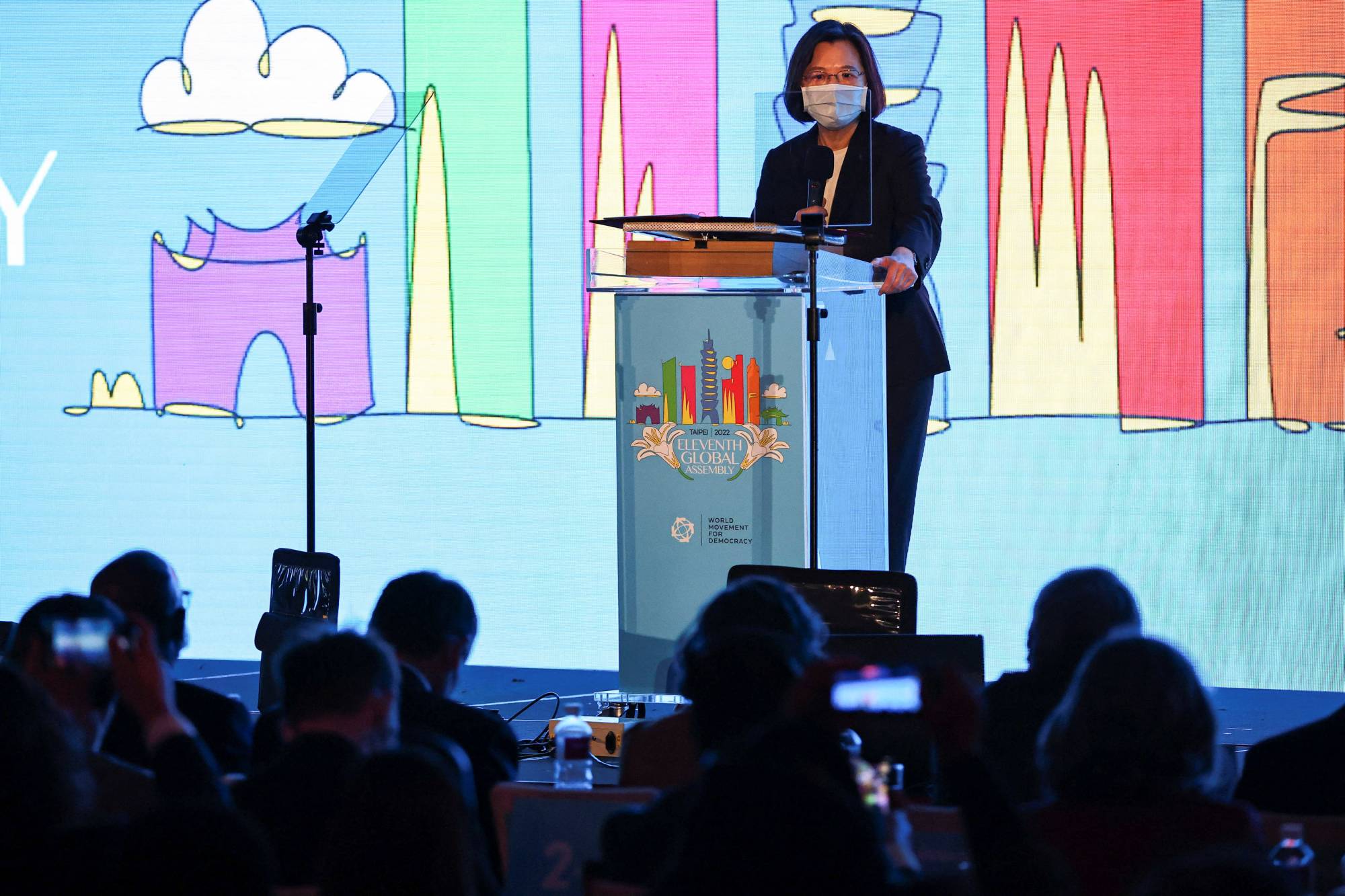Taiwan President Tsai Ing-wen makes an opening speech at the U.S. National Endowment for Democracy's World Movement for Democracy summit in Taipei on Tuesday. | REUTERS
