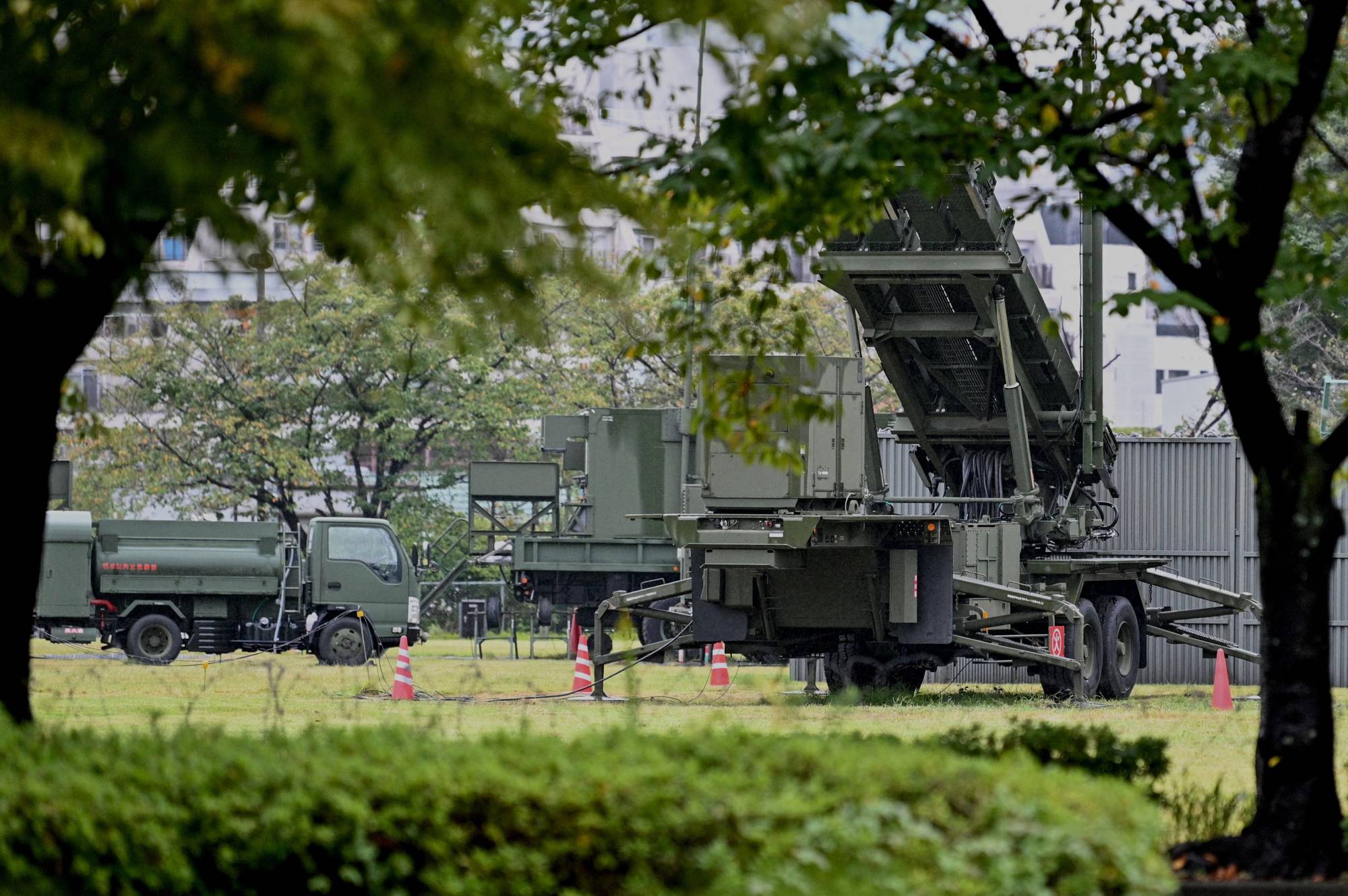The Air Self-Defense Force ground-based missile interceptor Patriot (PAC 3) system next to the Defense Ministry in Tokyo on Oct. 5 | AFP-JIJI
