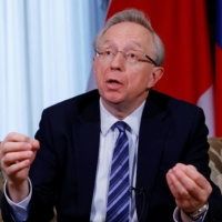 Galuzin, 62, who assumed the ambassadorship in March 2018, is renowned for his excellent Japanese skills even among Russian diplomats who are experts on Japan. | REUTERS





RUSSIAN AMBASSADOR TO JAPAN MIKHAIL YURIEVICH GALUZIN SPEAKS DURING AN INTERVIEW WITH REUTERS AT THE EMBASSY IN TOKYO