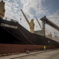 A U.N. chartered vessel with more than 23,000 metric tons of grain in Yuzhne, Ukraine, in August.  | AFP-JIJI