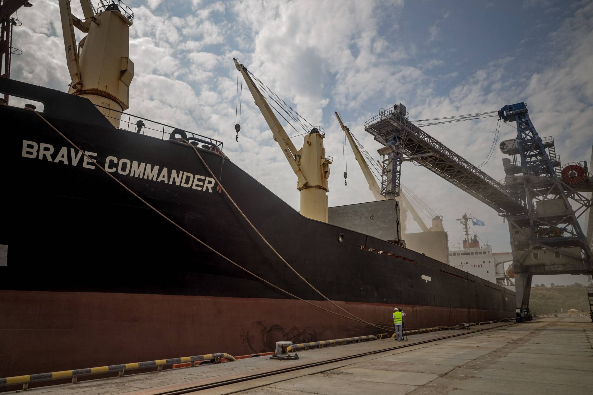 A U.N. chartered vessel with more than 23,000 metric tons of grain in Yuzhne, Ukraine, in August.  | AFP-JIJI