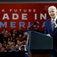 Biden delivers remarks on CHIPS manufacturing at Onondaga Community College in Syracuse, New York, on Thursday. | REUTERS