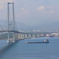 Turkish-flagged cargo ship Polarnet, carrying Ukrainian grain, passes by Osmangazi Bridge entering Gulf of Izmit, Turkey, in August.  | REUTERS