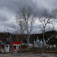 A destroyed observatory to an Orthodox Christian monastery beside the Siverskyi Donets river in the eastern Donbas region of Sviatohirsk, Ukraine, on Monday | REUTERS