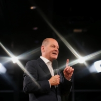 German Chancellor Olaf Scholz speaks in Gifhorn, Germany, on Tuesday. | REUTERS
