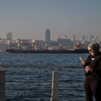 The Valerio dry bulk cargo vessel, carrying Ukrainian wheat bound for Spain, on the Bosporus in Istanbul, on Wednesday. Wheat prices plunged after Russia agreed to resume the deal allowing safe passage of Ukrainian crop exports. | BLOOMBERG