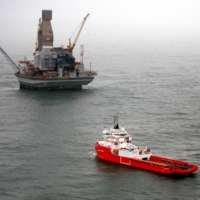 A vessel leaves the Orlan oil platform of a Sakhalin-1 rig off Russia\'s Sakhalin island.  | REUTERS