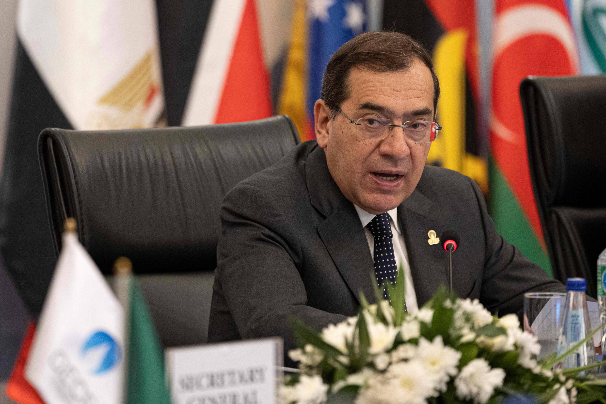 Egyptian Minister of Petroleum Tarek el-Molla chairs the opening session of the 24th ministerial meeting of the Gas Exporting Countries Forum, in Cairo on Oct. 25. | AFP-JIJI