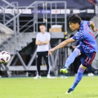 Shonan striker Shuto Machino has three goals in four appearances for the Samurai Blue. | KYODO