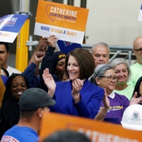 U.S. Sen. Catherine Cortez Masto, a Democrat, celebrates in Las Vegas on Sunday after narrowly defeating Republican challenger Adam Laxalt. | REUTERS 
