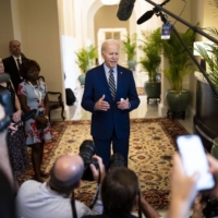U.S. President Biden speaks to the media in Phnom Penh on Sunday. | DOUG MILLS / THE NEW YORK TIMES