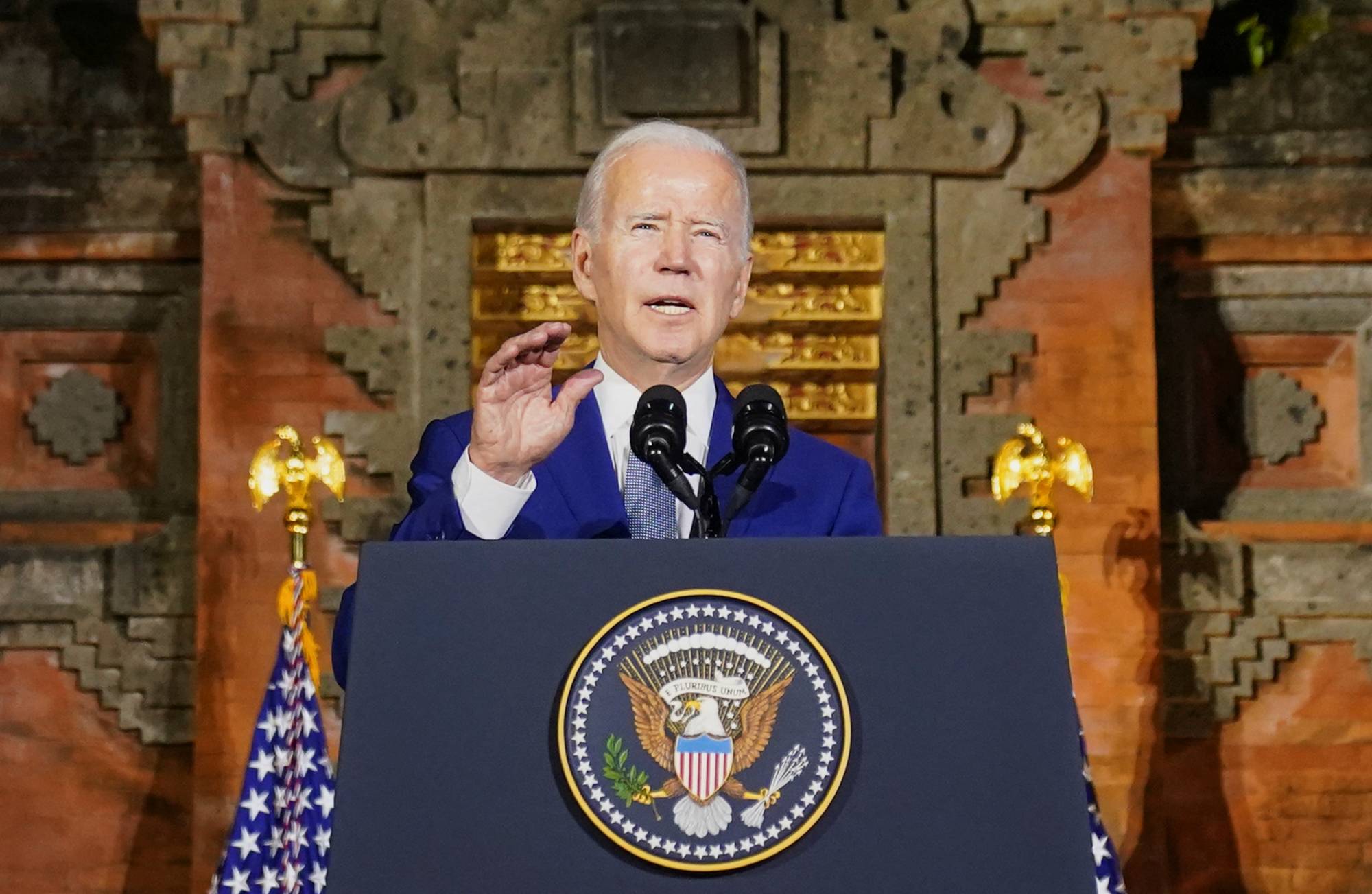 Biden holds a news conference following his meeting with Xi in Bali, Indonesia, on Monday. | REUTERS