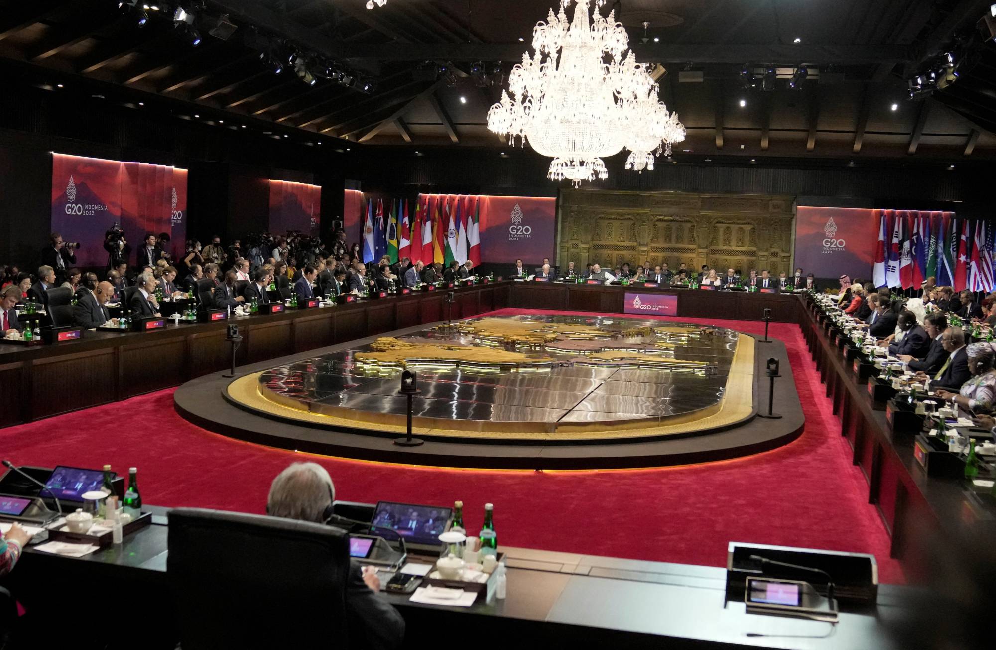 The G20 summit is being held for the first time since Russia's invasion of Ukraine in February, which Moscow has described as a 'special military operation.' | POOL / VIA REUTERS