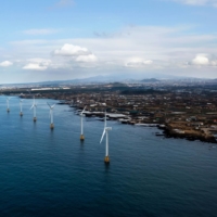 Offshore wind turbines at the Tamra Offshore Wind Power in Jeju, South Korea, in January | BLOOMBERG