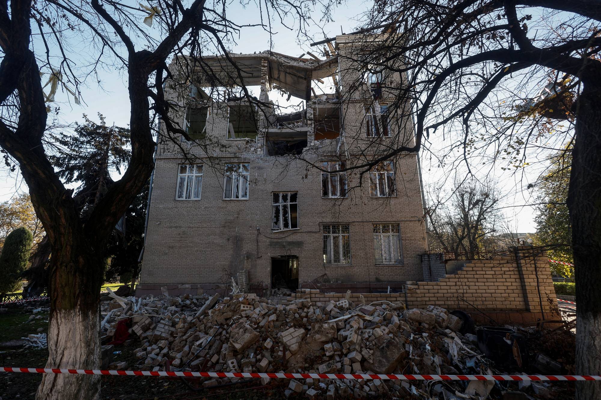A building used by Russians as a military commandant's office — which was also hit by a military strike — in Kherson. | Reuters 