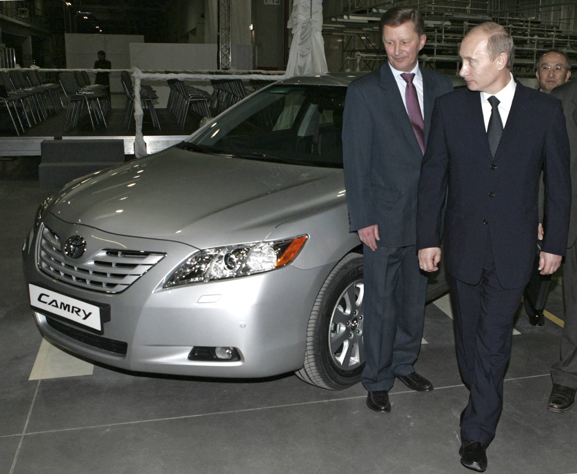 Russian President Vladimir Putin attends the opening ceremony of a Toyota plant in St. Petersburg, the firm's first in Russia, in December 2007. | Kremlin / RIA Novosti / Via Reuters