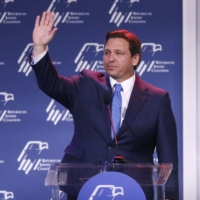 Ron DeSantis, governor of Florida, during the Republican Jewish Coalition Annual Leadership Meeting in Las Vegas, Nevada, on Saturday. | BLOOMBERG