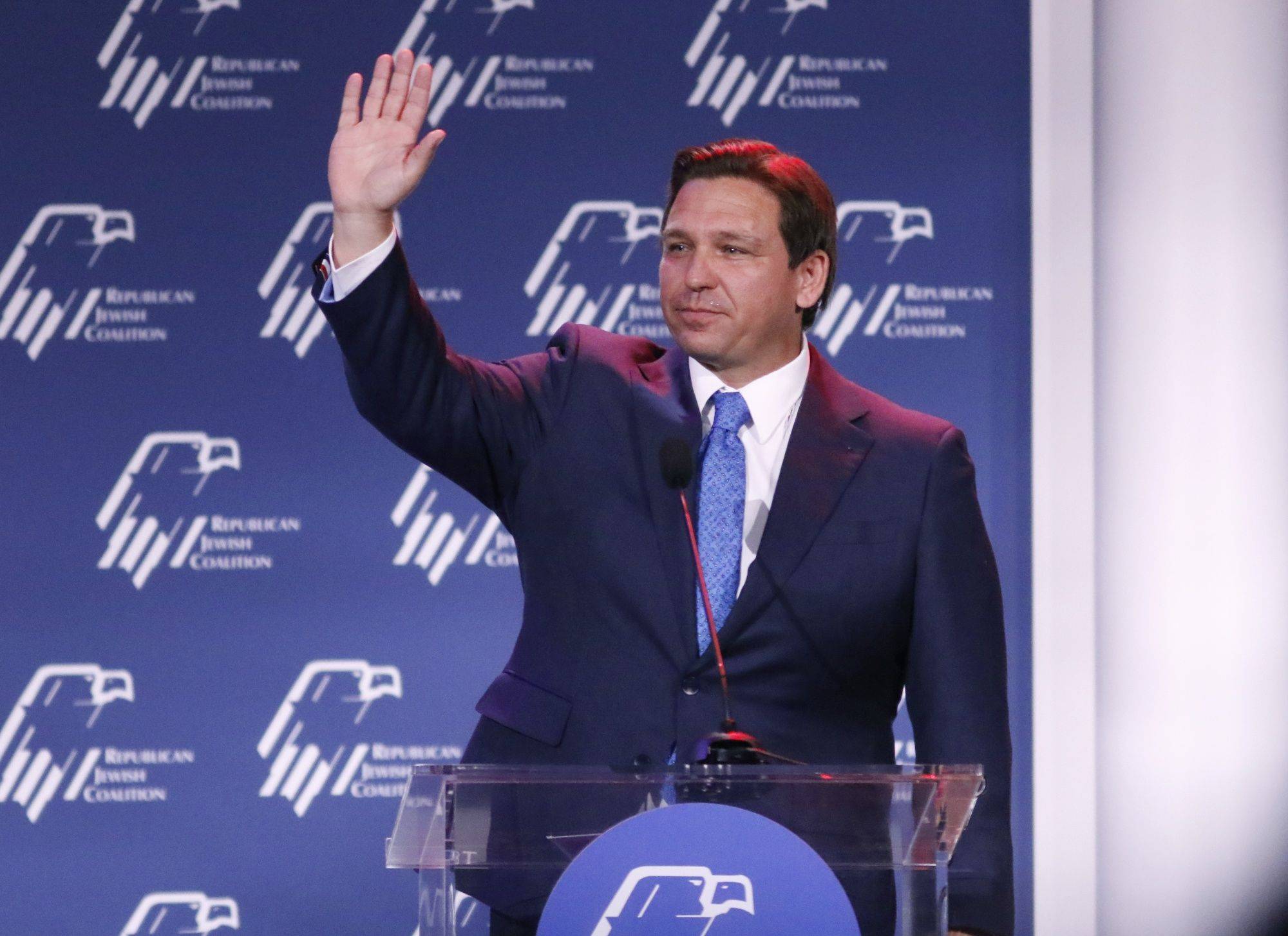 Ron DeSantis, governor of Florida, during the Republican Jewish Coalition Annual Leadership Meeting in Las Vegas, Nevada, on Saturday. | Bloomberg