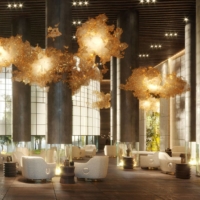 Rendition of the main lobby of a hotel to be opened by Dorchester Collection within Torch Tower in Tokyo | DORCHESTER COLLECTION / VIA KYODO