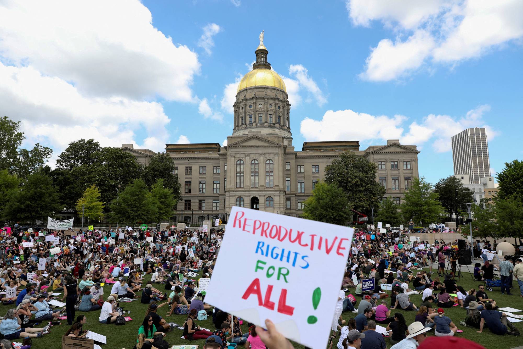Abortion rights protesters rally in Atlanta following the leak of a Supreme Court decision on abortion rights in May. | Reuters 
