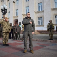 The Kremlin is using preposterous tropes and narratives to label the Ukrainians as Nazis and even satanists, with many Russians believing the obvious propaganda. | UKRAINIAN PRESIDENTIAL PRESS SERVICE / VIA AFP-JIJI 