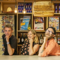 From left: Giles Goddard, Kinsey Burke and Mark Lentz of game studio Chuhai Labs. Based in Kyoto, the indie company is one of a growing number of such studios in the city. | ERTUG SAYIN
