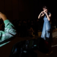 A finalist in the Miss Aoyama pageant at Aoyama Gakuin University in Tokyo on Oct. 30 | SHIHO FUKADA / THE NEW YORK TIMES