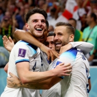 England\'s Phil Foden celebrates after scoring a goal against Wales in the 2022 FIFA World Cup Group B match in Al Rayyan, Qatar, on Tuesday. | REUTERS
