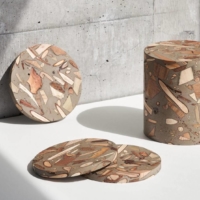 Studio Yumakano’s ForestBank is composed of forest industry waste, including branches, seeds, foliage and soil, all bonded by a water-based acrylic.  | STUDIO YUMAKANO