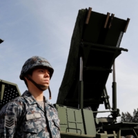 A Ground Self-Defense Force PAC-3 missile interceptor on display at an exercise field in Funabashi, Chiba, in January 2018  | REUTERS
