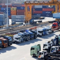 Trucks parked at a terminal at the Inland Container Depot in Uiwang, South Korea, on Nov. 30 | REUTERS
