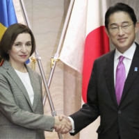 Prime Minister Fumio Kishida meets with Moldova President Maia Sandu in Tokyo on Saturday.
 | KYODO