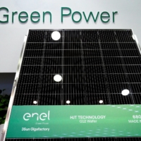 A prototype of a bifacial photovoltaic module is seen inside Italian utility Enel\'s solar panel gigafactory in Catania, Italy.  | REUTERS