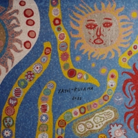 Yayoi Kusama says that the train station venue inspired her to depict many different characters coming and going. | VINCENT TULLO / THE NEW YORK TIMES