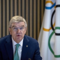 IOC President Thomas Bach speaks at the start of the IOC Executive Board meeting at the Olympic House in Lausanne, Switzerland on Monday. | AFP-JIJI
